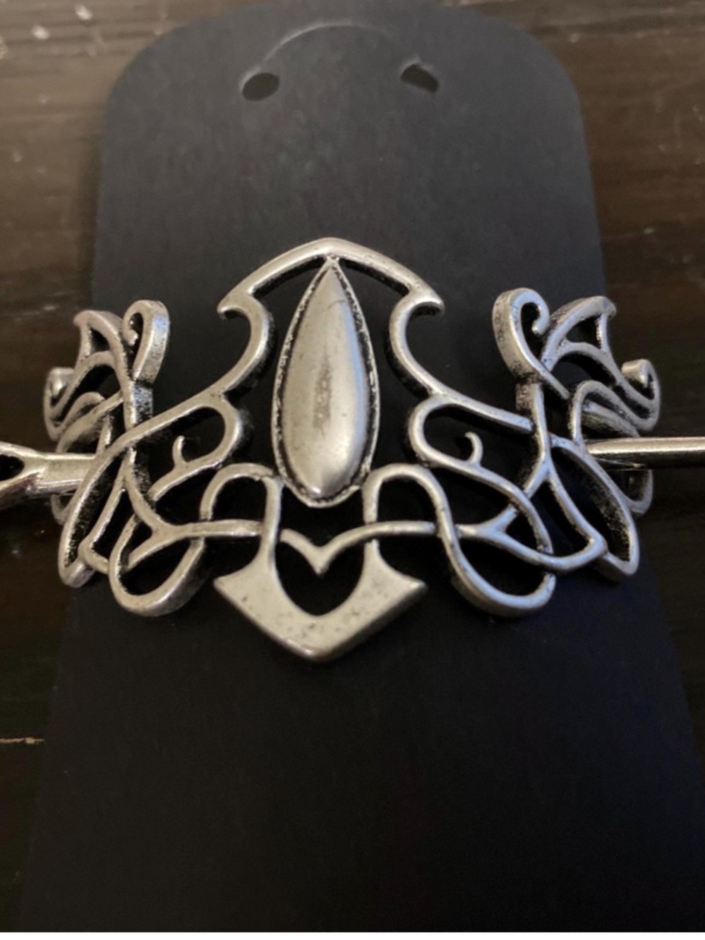Silver-Tone Viking Celtic Knot Hair Pin Barrette with Teardrop Accent